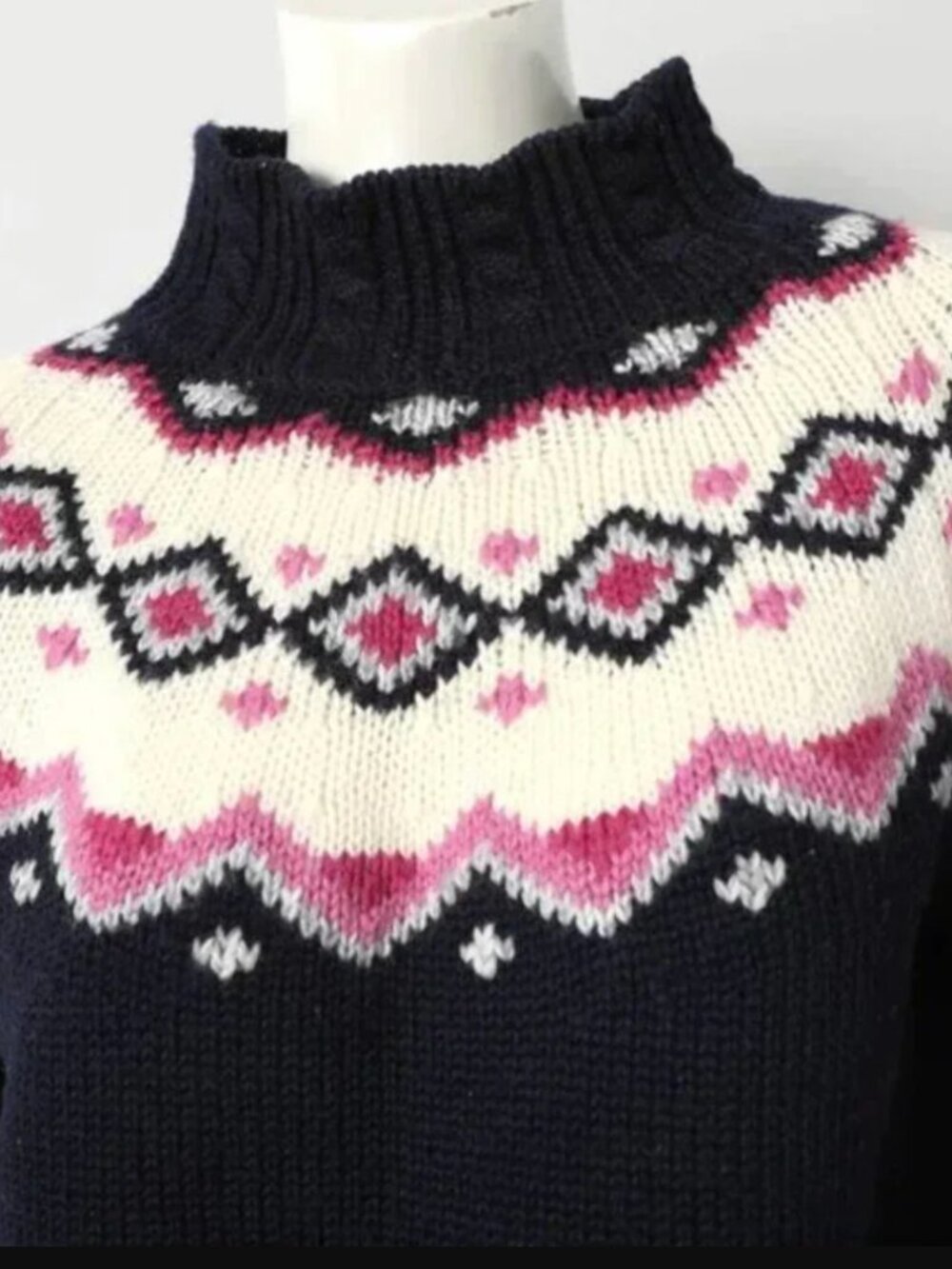 Vintage St Michael Fair Isle Wool Blend Sweater Pullover Navy Blue Pink Small S - Picture 8 of 11